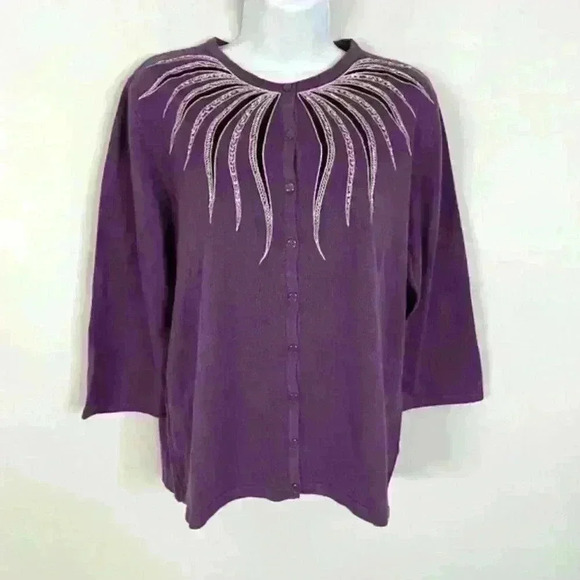 Bob Mackie Wearable Art Beaded Purple Cardigan Size Large - Picture 1 of 6